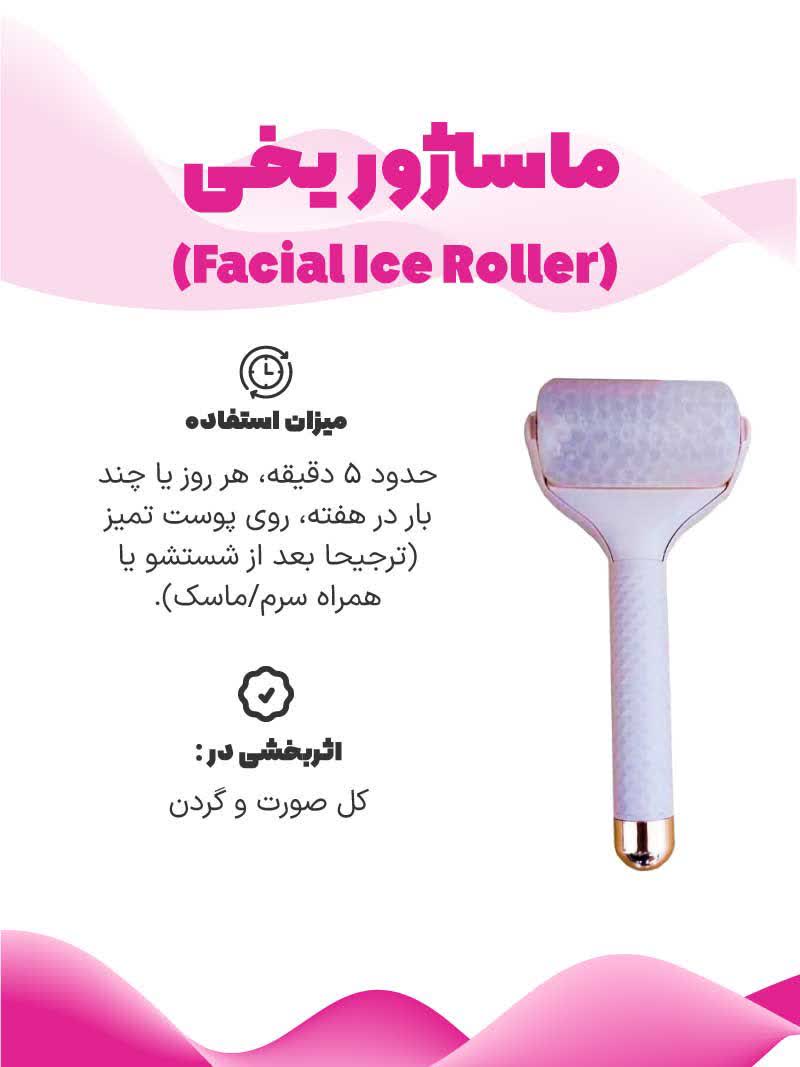 تصویر ماساژور یخی (Facial Ice Roller) و میزان استفاده و نواحی اثربخشی