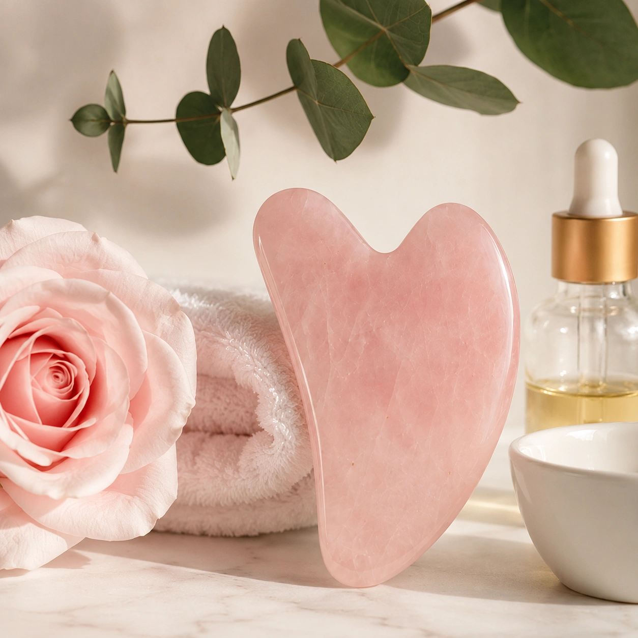 گواشای رز کوارتز برای ماساژ صورت، کاهش چوک و پف و لیفت طبیعی پوست
