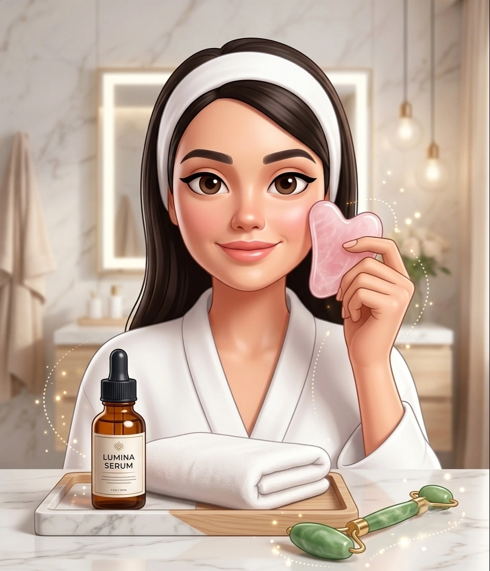 آموزش مرحله به مرحله ماساژ صورت با سنگ گواشا و جیدرولر